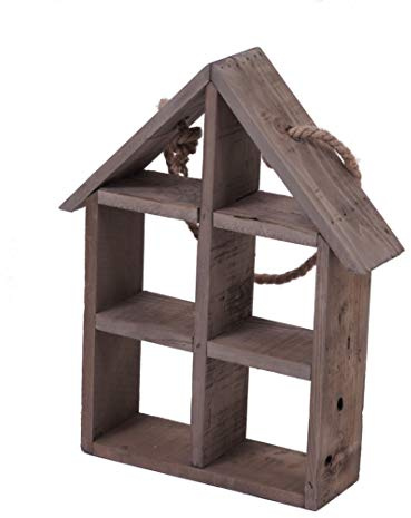 Spetebo Design Regal 46x37 cm in Hausform - Vintage - Altes Holz Deko Element Wand Dekoration Wandregal Setzkasten Retro