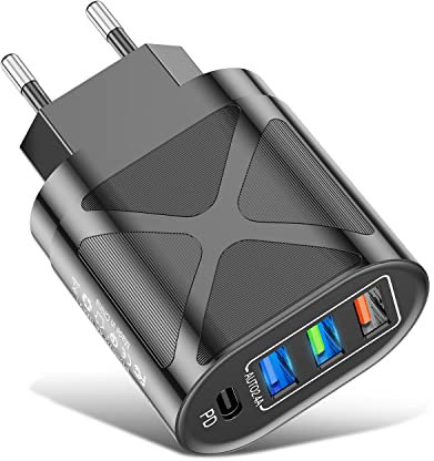Caricatore USB C da Muro (3 Porte 2.4 + 1 porta PD 2.4) Caricatore Usb Multiplo - Presa USB C Multipla per iPhone 12 XR XS Max XR 8, iPad, Samsung Galaxy S8 S9 Huawei P30 P20 HTC LG Motorola Nokia