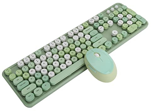 PUSOKEI Retro Tastatur Maus Set - Schreibmaschinen-Tastatur Wireless, Retro Desktop Round Funktastatur, 104 Tasten Tastatur 1600 DPI Maus Combo, Runde Tastenkappe, für PC(Grün)