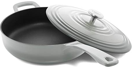 Chantal Sartén de hierro fundido esmaltado de 4 cuartos con tapa, color gris