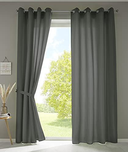 Gardinenbox 2er Set Vorhänge Schal Ösen »Berlin« HxB 225x140 cm Dunkelgrau Blickdicht Microsatin Lichtdurchlässig Uni Matt, 20405N2