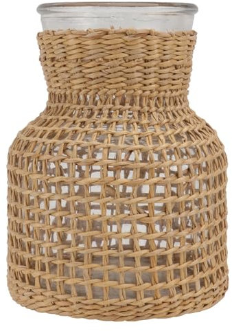 Cabilock Decorative Glass Bottle Rattan Vase Flower Bud Vases with Rattan Weaving Bottle Holder Apothecary Jars Decorative Glass Bottle for Home Balcony Garden Decor M