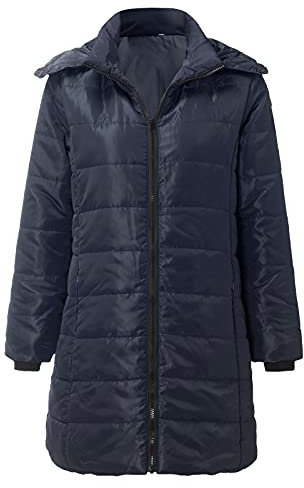 HHMY Chaqueta acolchada ligera para mujer, abrigo largo acolchado, chaqueta de invierno con capucha, bolsillo con cremallera, chaqueta amortiguadora monocolor, parka funcional informal, abrigo