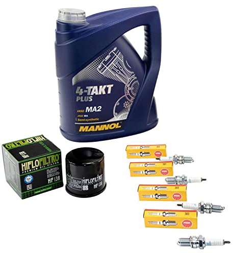 Wartungspaket Öl 4L + Ölfilter + Zündkerzen für Suzu ki GSF 1200 GSF1200 WVCB A9/WVA9 Bj 2001-2006