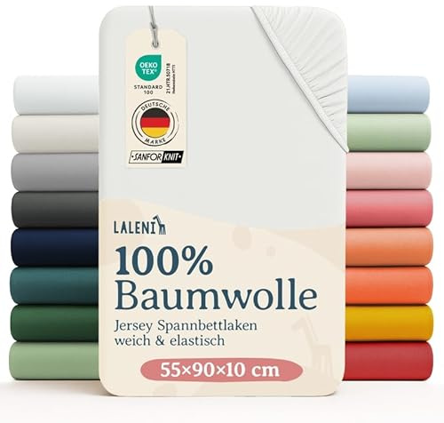 Laleni Drap-housse Jersey 55x90 cm Certifié Oeko-Tex 100 % coton Linge de lit pour bébé en ivoire