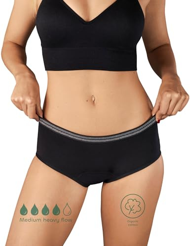 BeMee Perioden-Unterwäsche I Daytime Hipster aus zertifizierter Bio-Baumwolle I waschbare Perioden-Unterwäsche, auslaufsicher (schwarz, Größe XS bis XXL)