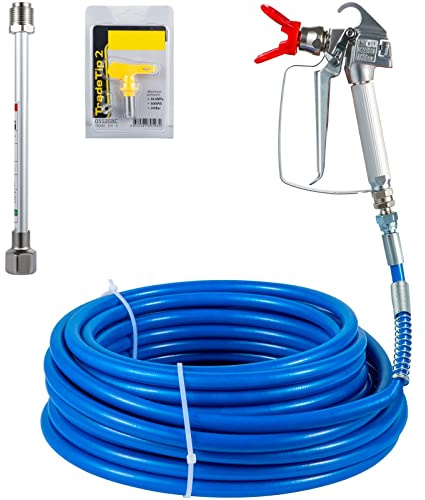VEVOR Kit Spruzzo di Vernice Airless con Tubo di Spruzzatura, Tubo per Spruzzatore Senz'Aria per Spruzzare Aree Alte, Basse o Incassate Come Soffitti e Scale, 3600 psi Lunghezza del Tubo 50 Piedi