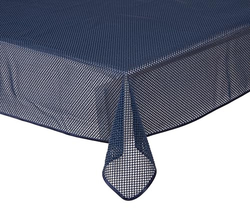 Tischdecke Outdoor Wetterfest Rund - Gartentischdecke Rund 160 cm Blau | Rutschfest, UV-beständig, abwaschbar & bei 30°C waschbar - Weichschaum PVC Tischdecke Karo Design in 7 Farben