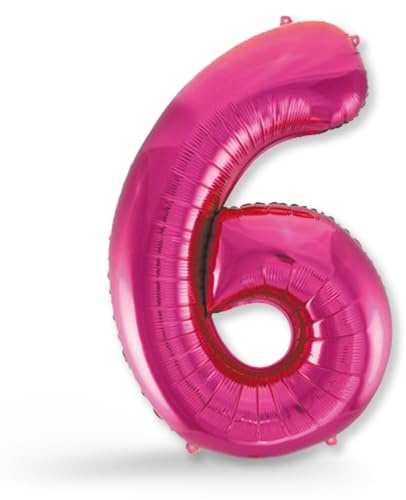 FUNXGO® Folienballon Zahl 6 pink - Riesen-Ballonzahl - Verstärktes Material- fliegt mit Helium - 6 Geburtstag Luftballon - Deko zum Geburtstage, Party, Hochzeiten - Ballon 6 pink