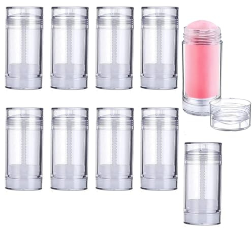 Minsily Lot de 10 flacons de déodorant ronds vides de 75 ml - Bâtons de remplissage vides transparents pour baume à lèvres - Flacons rechargeables pour déodorant, rouge à lèvres, crayon, chapstick