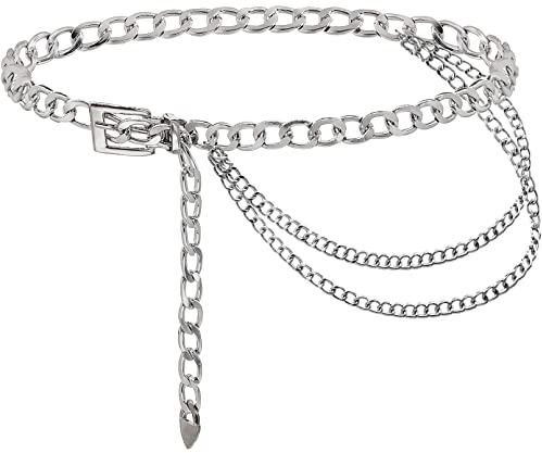 HIQUACC Punk Rock Buckle Type Chunky Metal Waist Chain Belt for Women