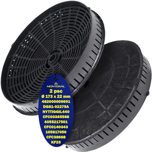 2 Pezzi Filtro Carbone Attivo Cappa Aspirante Cucina Ø173x22 mm DG81-02279A | CFC0140343 CFC0038668 482000009691 405521750 4055171138 KF23 C00385095 per Electrolux per Samsung per Elica - MONTERAL