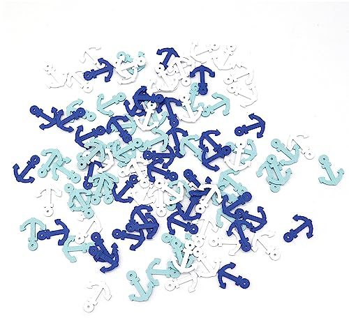 KtbeYTi 100 Stück Confetti Decoration Anchor, 23 x 18.5mm Maritime Decorative Wooden Anchor for DIY Party Decoration(Hellblau, Blau, Weiß)