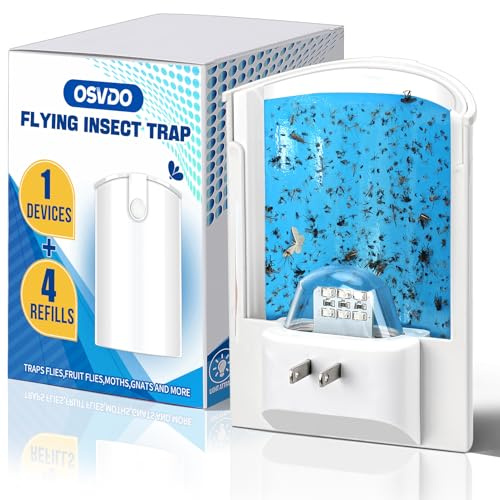OSVDO Blue UV Light Flying Insect Trap, Plug-in Bug Catcher with 4 Sticky Refills for 100+ Days, Fly Catcher for Flies, Fruit Flies, Gnats, Moths, Silent for Home