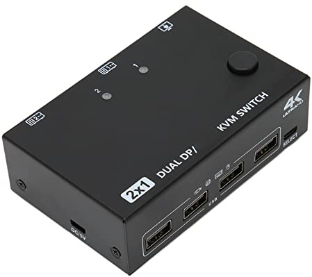 Sxhlseller DP Dual KVM Switch DisplayPort 1.2, HDMI 4K 60Hz Extended Display Switcher für 2 Computer Teilen Sich 2 Monitore, Tastatur, Maus und USB 2.0-Anschlüsse