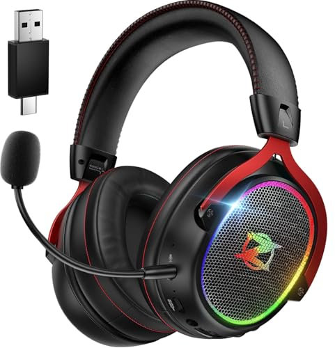 Ozeino Wireless Gaming Headset, 2.4 GHz Lossless Connection, 7.1 Surround Sound, Bluetooth Gaming Headphones with Detachable ENC Noise Canceling Mic, 45-Hour Battery for Ps5, Ps4, PC, Laptop, Switch