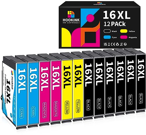 Hookink 16XL Druckerpatronen Multipack Ersatz für Epson 16XL16 XL Patronen für Epson WF-2760 WF-2510 WF-2630 WF-2660 WF-2010 WF-2540 W-F2750 WF-2650 WF-2520 WF-2530 (12er-Pack)