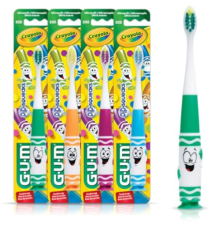 GUM Crayola Pip-Squeaks Kids' Toothbrush, Ultra-Soft, Ages 3+, 1 Count (Pack of 4)