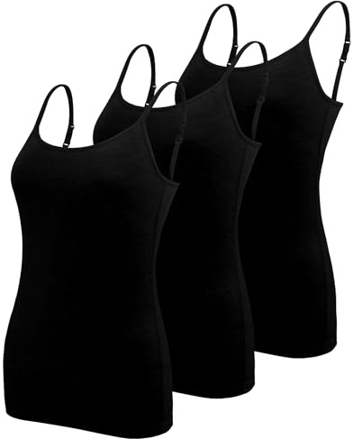 BQTQ 3 Stück Unterhemd Damen Basic Tank Top Ärmelloses Camisole Spaghettiträger Top mit Verstellbarer Strap für Damen und Mädchen (Schwarz, S)