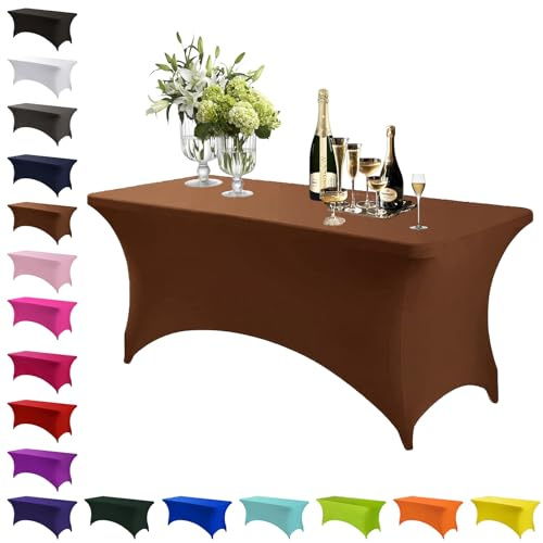 Mienocol Tovaglie in Spandex Marroni, 6FT (1,8 m) Copertura Tavolo Rettangolare Elasticizzata Tovaglia Lavabile Universale Patio Copertura Tavolo Elastica per Cucina, Eventi, Matrimoni, Cocktail Bar