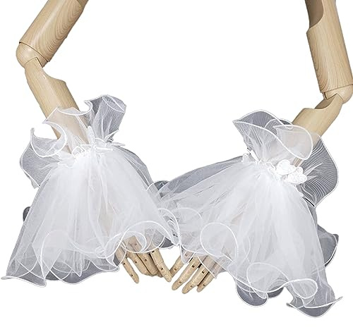 MONOJLY Elastische Handgelenkmanschetten für die Braut, schöne ausgestellte Form, abnehmbare künstliche Ärmel für Hochzeit, Party, weiße Spitze, Handgelenkmanschetten für Frauen
