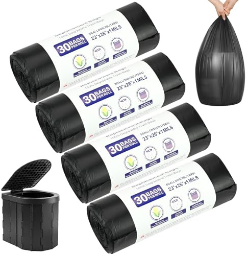120 Stück Toilettenbeutel Schwarz, 30L Biologisch Abbaubare Toilettenbeutel, Toilettenbeutels Bio für Campingtoiletten, Campingtoilette Beutel für Mobile Toiletten Campen Wandern Reisen | 65x60cm Toilettenbeutels Bio für Campingtoiletten, Campingtoilette Beutel für Mobile Toiletten Campen Wandern Reisen