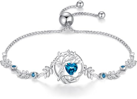 FANCIME Lebensbaum Geburtsstein Armband für Damen 925 Sterling Silber | Baum des Lebens Geburtsstein Anhänger Armband Schmuck Geschenke für Damen Frauen Mädchen