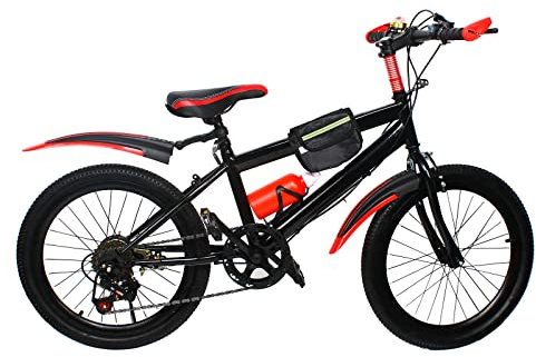 Quiltern Kinderfahrrad 20 Zoll,7 Gang Mountainbike mit Doppelscheibenbremsen Jungen- und Mädchenfahrräder eignen Sich Doppelscheibenbremse Fahrrad für Mädchen Jungen (Rot)