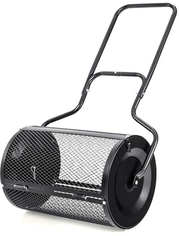 GOPLUS Kompostströare 75 l, torvströare med handtag och sidolås, gräsmatta gödselspridare med metallgaller, fröströare, torvmossströare, trädgårdsströare för kompost, gödselmedel, frön (svart)
