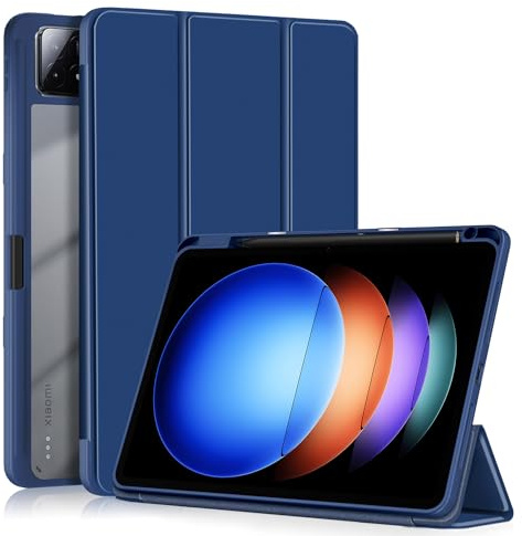 TOPCASE Funda Clara Transparente PC Respaldo para Xiaomi Mi Pad 6S Pro 12.4 Pulgadas 2024 con Soporte Bolígrafo,Ultra Delgado Carcasa con Soporte Función y Auto-Sueño/Estela,Azul Oscuro
