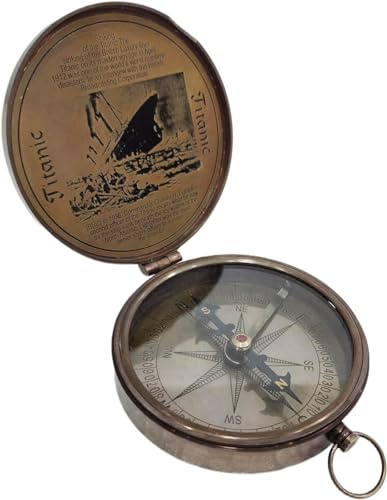 Antiker Kompass Navigations-Kompass Marine Messingdeckel Titanic Kompass Tasche Nautisches Navigationsinstrument