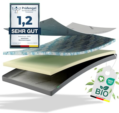 nøvera® Gel Topper 180x200cm Premium | Hohes RG 50 | H2/H3 | 7-Zonen Matratzentopper 180x200cm - Hochwertige Bio-Baumwolle | 7cm Matratzenauflage 180x200 | Matratzen Topper 180x200 Mattress.Topper