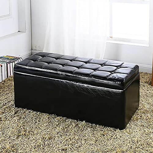 Moderner Ottomane aus massivem Holz, PU-Leder, verdickt, gepolstert, multifunktionale Fußstütze, Schuhwechselhocker für Wohnzimmer, Schlafzimmer, Schwarz, 80 x 40 x 40 cm (31 x 16 x 16 Zoll)