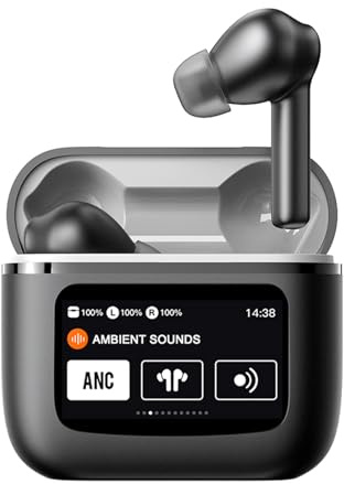 Aktive Noise Cancelling Kopfhörer in Ear ANC Wireless Headphones Kopfhoerer mit Touchscreen Bluetooth kabellos Kopfhörer Geräuschunterdrückung im Ohr mit Bildschirm schnurlos drahtlos Ohrhörer Earbuds
