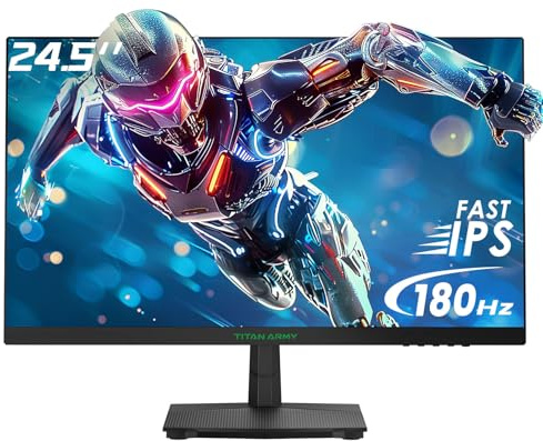 Titan Army Monitor para Juegos de 24.5 Pulgadas, 180 Hz, IPS rápido FHD 1080P, 1 ms, sincronización adaptativa, HDR10, 118% sRGB, sin Marco, HDMI 2.0, DisplayPort 1.4, VESA 100 x 100 cm, Modos FPS