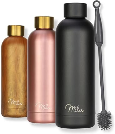 Milu Thermosflasche 750ml Isolierte Edelstahl Thermo Trinkflasche Thermoskanne Auslaufsichere Isolierflasche doppelwandig - Kohlensäure geeignet – inkl. Reinigungsbürste (Black, 750ml)