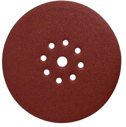 Woltersberger® Juego de 30 discos abrasivos de 225 mm de diámetro, 5 discos de lija de grano P40, P60, P80, P100, P120, P180, 8 agujeros, color rojo, lijadora de cuello largo, jirafa