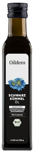 Oildem Bio Schwarzkümmelöl, Ungefiltert, 250ml, Kaltgepresst - 100% rein - Besteht nur aus der echten Nigella sativa (250ml (1er Pack))