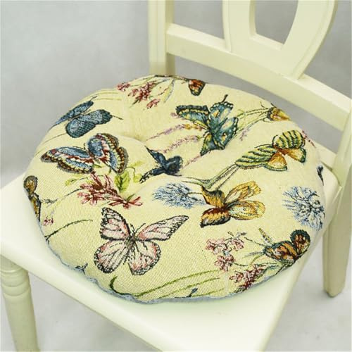 Hiseng 2PC Chair Cushion Round Seat Pads, Vintage flower Tatami Chair Pads Chair Seat Pads Thick Booster Floor Pillows Sofa Pad for Home Dining Car Garden or Office, 40x40cm (Butterfly)