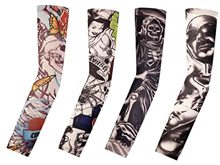 Lotsdonxia 4-Piece Tattoo Sleeve Set Seamless Fake Tattoo Sleeves Stylish Look for Outdoor Events, Parties, and Festivals
