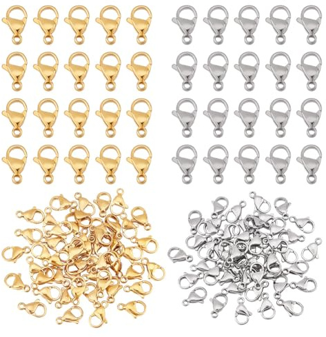 PH PandaHall 100pcs 2 Farben Edelstahl Hummerklauen Verschlüsse Schmuck Karabinerverschluss Halskette Clasps Schmuck Link Konnektoren für Halsketten Armbänder 11x7 mm