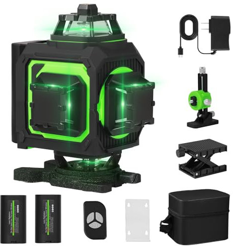QCXWCJWD 4x360° 16-Line Green Laser Level Self-Leveling, Horizontal and Vertical Cross Line Laser Level with Battery Remote Charger Storage Bag for Indoor and Outdoor Use