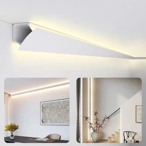 Canal LED de aluminio personalizable para techo y pared de 2,7 m de longitud, ideal para tiras de luces LED dobles, molduras de corona, zócalos, decoración del hogar