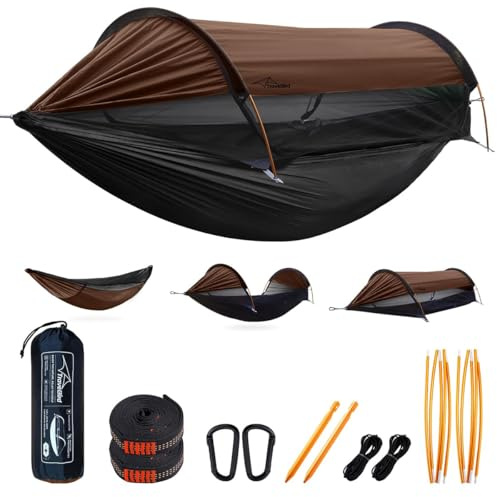 Travel Bird Camping Hammock Tent with Mosquito Net and Sunshade, 290 * 140CM Extra Large Space, Multi-mode Lightweight Hanging Hammocks Tree Straps Swing, Ground Tent for Outside, Hiking
