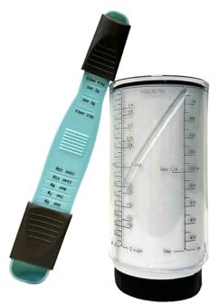 Vaso medidor ajustable, giratorio, medición fácil y rápida. Jarra de medición para líquidos y sólidos. 500ml, 2 cups, 16 oz. Incluye cuchara medidora de 0,5 gr hasta 13 gr.