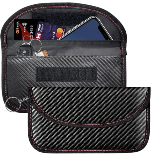 KEYRI 2 Stück Keyless Go Schutz Faraday Tasche Handy für Smartphone Signal Blocker Tasche Abschirmung Autoschlüssel Schutz Keyless Hülle Anti-Tracking RFID-Signalblockierung Faraday Bag (Schwarz)