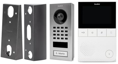 DoorBird D11 Home-Set | Set aus Video-Türsprechanlage in Edelstahl V2A, Video-Innenstation in Weiß und Wandmontageadaptern