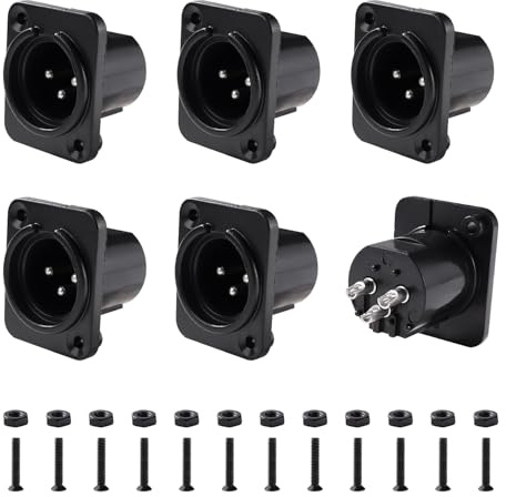KUOQIY 6 Piezas Adaptador de Audio Montaje en Panel XLR de 3 Pines, XLR Macho Conectores de Montaje en Panel de Chasis Serie D, con Tornillo, Carcasa de Plástico Negro