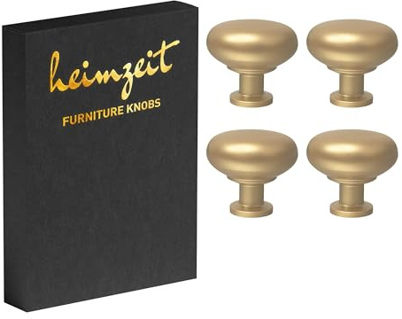 heimzeit Skåpknoppar Plain för Dörrar, Lådor och Byråer av Högkvalitativ Aluminium [4 Stycken, Rund] Färg: Guld, Stilren Design, Möbelknoppar med ett hål Handtag och Skruvar