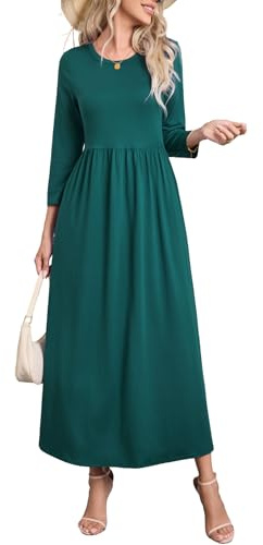 Enmain Vestido Mujer Manga Larga Elegante Verde Invierno Cómodo con Bolsillos Vestido Largo Mujer Casual Largo Talla Grande Elástico